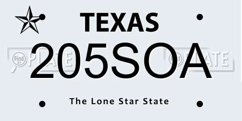 205SOA Texas License Plate