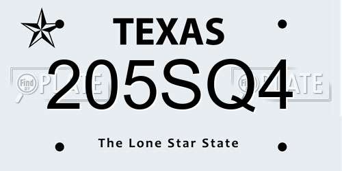 205SQ4 Texas License Plate