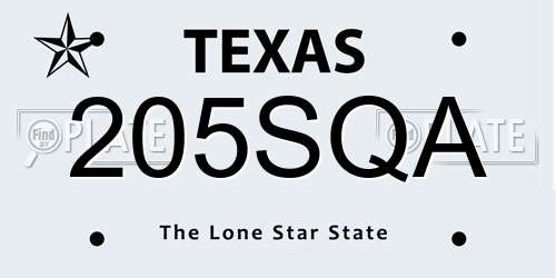 205SQA Texas License Plate