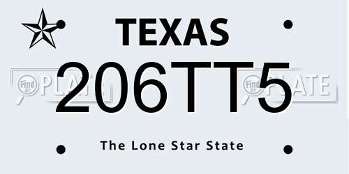 206TT5 Texas License Plate