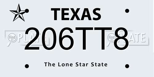 206TT8 Texas License Plate