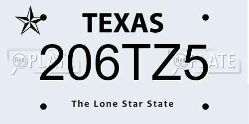 206TZ5 Texas License Plate