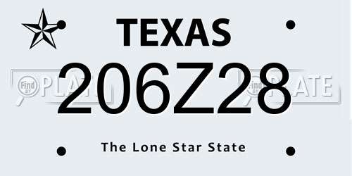206Z28 Texas License Plate