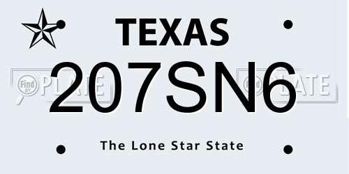 207SN6 Texas License Plate