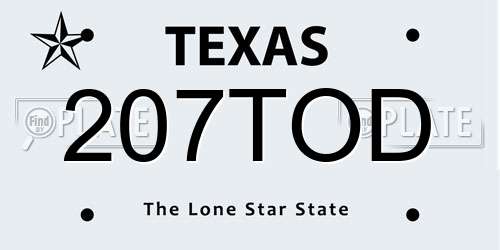 207TOD Texas License Plate