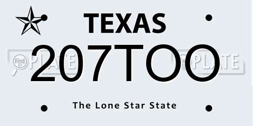 207TOO Texas License Plate