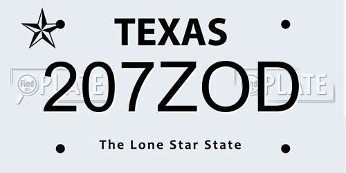 207ZOD Texas License Plate