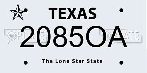 2085OA Texas License Plate