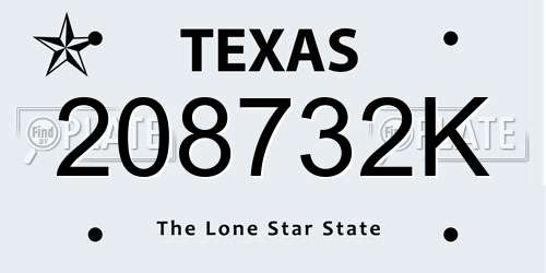 208732K Texas License Plate