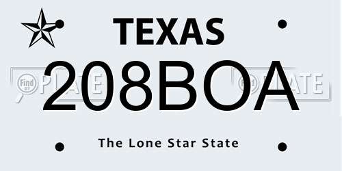 208BOA Texas License Plate