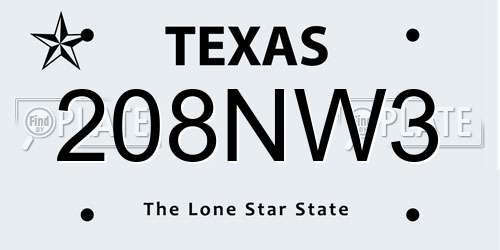208NW3 Texas License Plate