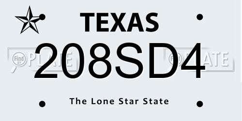 208SD4 Texas License Plate