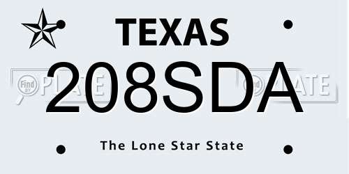 208SDA Texas License Plate