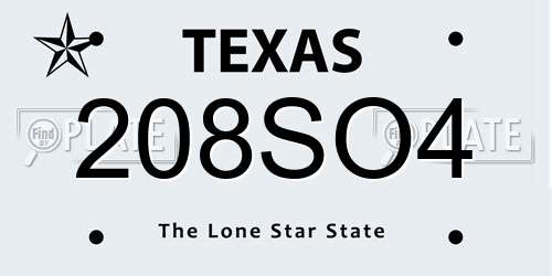 208SO4 Texas License Plate