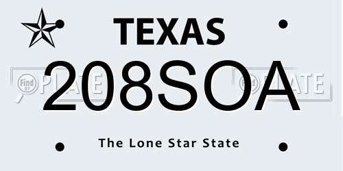 208SOA Texas License Plate