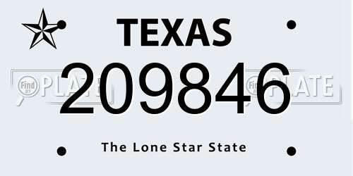 209846 Texas License Plate