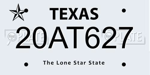 20AT627 Texas License Plate