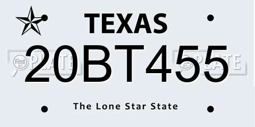 20BT455 Texas License Plate