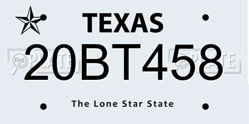 20BT458 Texas License Plate