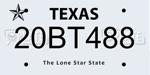 20BT488 Texas License Plate