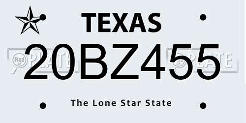 20BZ455 Texas License Plate