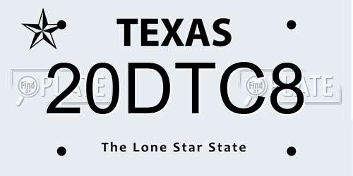 20DTC8 Texas License Plate