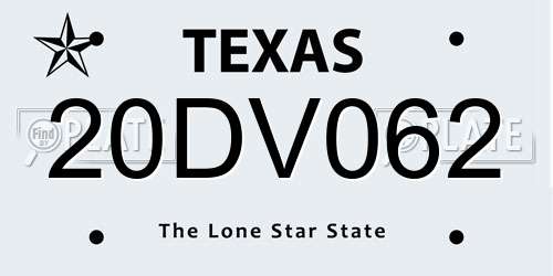 20DV062 Texas License Plate