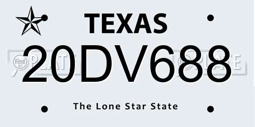 20DV688 Texas License Plate