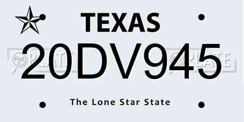 20DV945 Texas License Plate