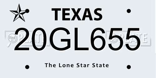 20GL655 Texas License Plate