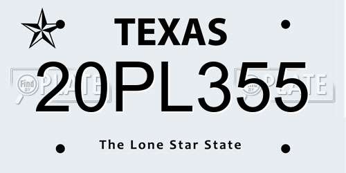 20PL355 Texas License Plate