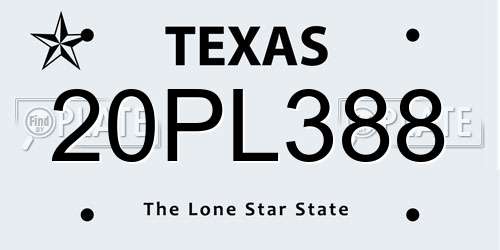 20PL388 Texas License Plate