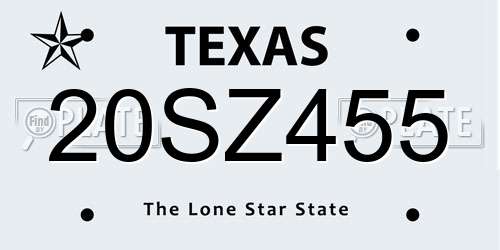 20SZ455 Texas License Plate