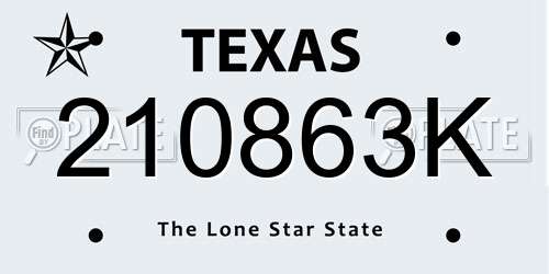 210863K Texas License Plate