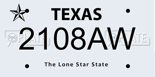 2108AW Texas License Plate