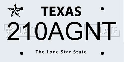 210AGNT Texas License Plate