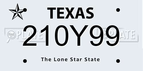 210Y99 Texas License Plate