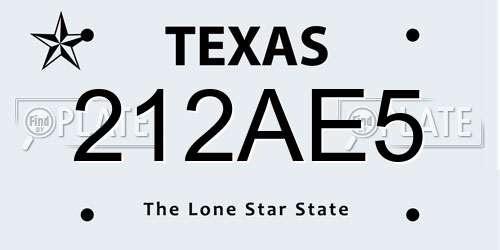 212AE5 Texas License Plate