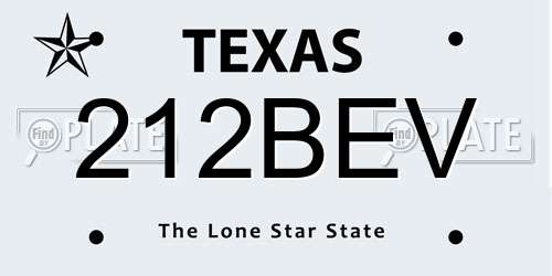 212BEV Texas License Plate