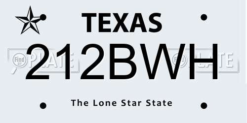 212BWH Texas License Plate