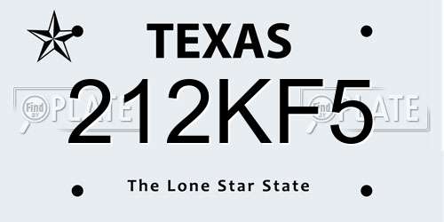212KF5 Texas License Plate