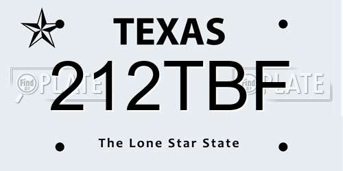 212TBF Texas License Plate