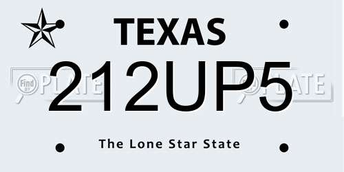 212UP5 Texas License Plate