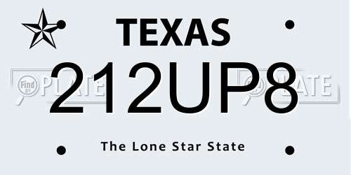 212UP8 Texas License Plate