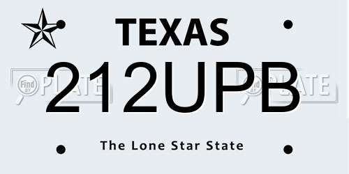 212UPB Texas License Plate