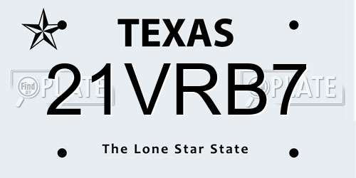 21VRB7 Texas License Plate