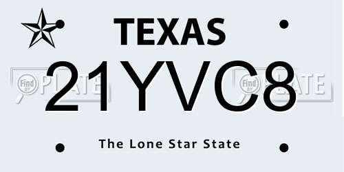 21YVC8 Texas License Plate