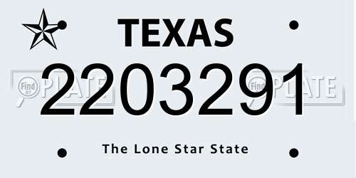 2203291 Texas License Plate