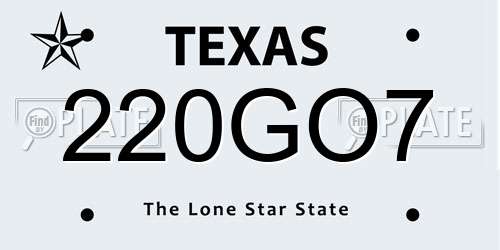 220GO7 Texas License Plate