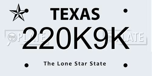 220K9K Texas License Plate